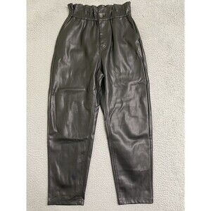 Zara Faux Vegan Black Leather Pants Paper Bag Waist Ankle Women’s 4 Pleather